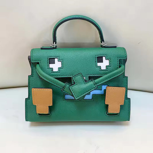 Smiley Face Mosaic Doll Mini Square Crossbody Bag – Premium Leather Meera Meera